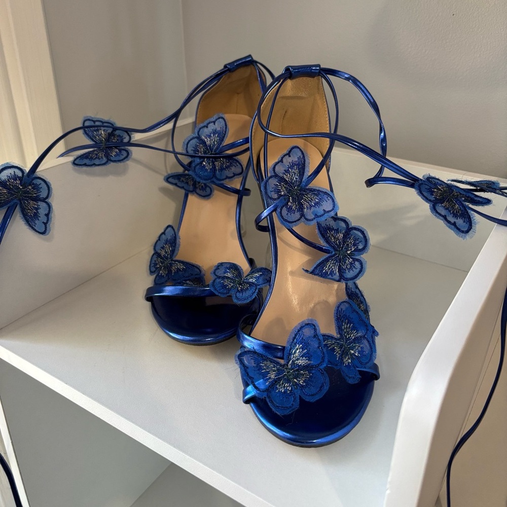 Blue Butterfly Lace-Up Heels
